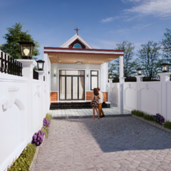V805 | Bản vẽ thiết kế mẫu nhà mái Thái hiện đại, sang trọng 1 tầng 2 phòng ngủ, kích thước 5x25m, in A3 đẹp, có phối cảnh 3D