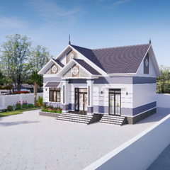 V633 | Bản vẽ thiết kế mẫu nhà vườn mái Thái hiện đại 1 tầng 3 phòng ngủ, kích thước 11.5x8.8m, bản in A3 đẹp, có phối cảnh 3D