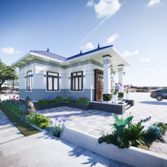 V598 | Bản vẽ thiết kế mẫu nhà vườn mái Nhật, 1 tầng 3 phòng ngủ, kích thước 11x8m, bản in A3 đẹp, có phối cảnh 3D