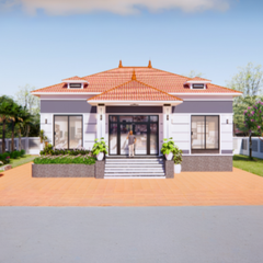 V766 | Bản vẽ thiết kế mẫu nhà cấp 4 mái Nhật hiện đại, rộng rãi, 5 phòng ngủ, kích thước 14x10.5m, bản in A3 đẹp, phối cảnh 3D