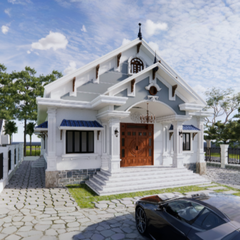 V361 | Bản vẽ thiết kế Kiến trúc mẫu nhà vườn mái Thái 1 tầng 4 phòng ngủ, kích thước 11.5x13.5m, bản in A3 đẹp, phối cảnh 3D