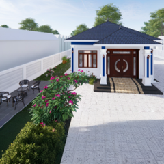 V456 | Bản vẽ thiết kế mẫu nhà vườn mái Nhật tân cổ điển, 1 tầng 3 phòng ngủ, kích thước 9.2x9.5m, bản in A3 đẹp, phối cảnh 3D
