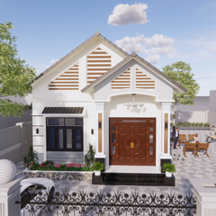 V317 | Bản vẽ thiết kế mẫu nhà cấp 4 mái Thái hiện đại, nhỏ gọn 2 phòng ngủ, kích thước 8x12.8m, bản in A3 đẹp, phối cảnh 3D