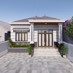 V571 | Bản vẽ thiết kế mẫu nhà cấp 4 mái Nhật hiện đại, rộng rãi 4 phòng ngủ, kích thước 9x15m, bản in A3 đẹp, có phối cảnh 3D