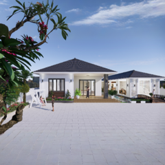 V340 | Bản vẽ thiết kế Full hồ sơ mẫu biệt thự vườn mái Nhật 1 tầng 4 phòng ngủ, kích thước 20.5x40m, in A3 đẹp, phối cảnh 3D