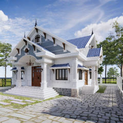 V361 | Bản vẽ thiết kế Kiến trúc mẫu nhà vườn mái Thái 1 tầng 4 phòng ngủ, kích thước 11.5x13.5m, bản in A3 đẹp, phối cảnh 3D