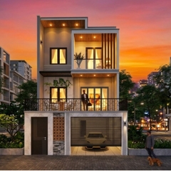 V932 | Bản vẽ thiết kế Full hồ sơ mẫu nhà phố hiện đại 3 tầng 3 phòng ngủ, kích thước 7x15m, in A3 đẹp, phối cảnh 3D