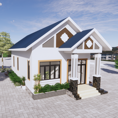 V326 | Bản vẽ thiết kế mẫu nhà cấp 4 mái Thái hiện đại 3 phòng ngủ, kích thước 7x13m, bản in A3 đẹp, có phối cảnh 3D