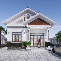 V530 | Bản vẽ thiết kế mẫu nhà mái Thái hiện đại 1 tầng 2 phòng ngủ, kích thước 8x13.5m, bản in A3 đẹp, có phối cảnh 3D