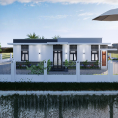 V686 | Bản vẽ thiết kế Full hồ sơ mẫu nhà phố hiện đại 1 tầng 3 phòng ngủ, kích thước 7x18m, bản in A3 đẹp, phối cảnh 3D