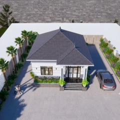 V573 | Bản vẽ thiết kế mẫu nhà cấp 4 mái Nhật hiện đại, 3 phòng ngủ, kích thước 8x13m, bản in A3 đẹp, có phối cảnh 3D