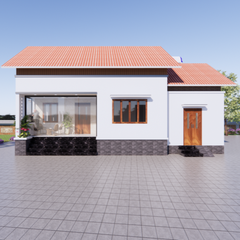 V623 | Bản vẽ thiết kế mẫu nhà cấp 4 mái Thái hiện đại-tối giản 2 phòng ngủ, kích thước 12x7.5m, bản in A3 đẹp, có phối cảnh 3D