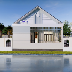 V751 | Bản vẽ thiết kế mẫu nhà cấp 4 mái Thái hiện đại-truyền thống 2 phòng ngủ, kích thước 8.5x15m, in A3 đẹp, có phối cảnh 3D