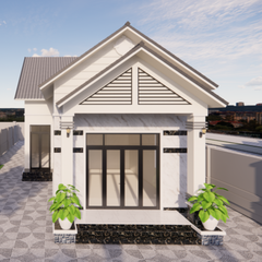 V332 | Bản vẽ thiết kế mẫu nhà mái Thái hiện đại 1 tầng 3 phòng ngủ, kích thước 7.5x21m, bản in A3 đẹp, phối cảnh 3D