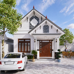 V279 | Bản vẽ thiết kế Full hồ sơ mẫu nhà mái Thái hiện đại 1 tầng 2 phòng ngủ, kích thước 6x12m. bản in A3 đẹp, phối cảnh 3D