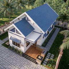 V382 | Bản vẽ thiết kế mẫu nhà cấp 4 mái Thái Tân cổ điển 3 phòng ngủ, kích thước 8.5x14.3m, bản in A3 đẹp. có phối cảnh 3D