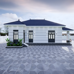 V727 | Bản vẽ thiết kế mẫu nhà cấp 4 mái Nhật bề thế, 3 phòng ngủ, kích thước 9.5x16m, bản in A3 đẹp, có phối cảnh 3D