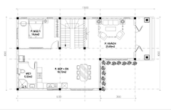 V731 | Bản vẽ phương án công năng mẫu nhà mái Nhật 2 tầng 3 phòng ngủ và 1 phòng làm việc, kích thước 8x15m, bản in A3 đẹp