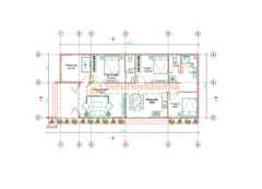 V678 | Bản vẽ thiết kế Full hồ sơ mẫu nhà mái bằng hiện đại 1 tầng 3 phòng ngủ, kích thước 7x16.5m, bản in A3 đẹp, phối cảnh 3D