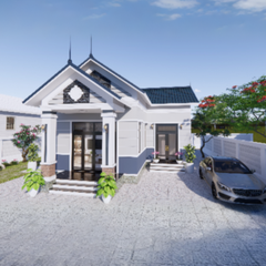 V401 | Bản vẽ thiết kế mẫu nhà mái Thái hiện đại 1 tầng 3 phòng ngủ, kích thước 8.2x10.6m, bản in A3 đẹp, có phối cảnh 3D