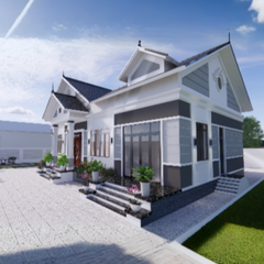 V355 | Bản vẽ thiết kế mẫu nhà cấp 4 mái Thái Tân cổ điển 4 phòng ngủ, kích thước 15x10m, bản in A3 đẹp, có phối cảnh 3D