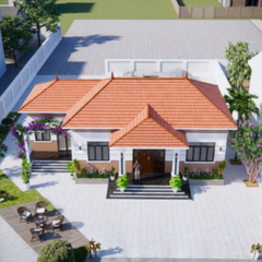 V459 | Bản vẽ thiết kế mẫu nhà cấp 4 mái Nhật hiện đại kết hợp nét truyền thống 4 phòng ngủ, bản in A3 đẹp, có phối cảnh 3D