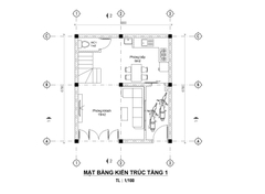 V696 | Bản vẽ thiết kế Full hồ sơ mẫu nhà phố hiện đại nhỏ gọn 2 tầng 2 phòng ngủ, kích thước 6x6,7m bản in A3 đẹp phối cảnh 3D