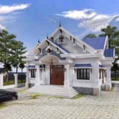 V361 | Bản vẽ thiết kế Kiến trúc mẫu nhà vườn mái Thái 1 tầng 4 phòng ngủ, kích thước 11.5x13.5m, bản in A3 đẹp, phối cảnh 3D