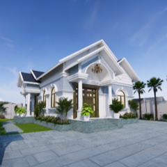 V549 | Bản vẽ thiết kế mẫu nhà vườn cấp 4 mái Thái, 3 phòng ngủ, kích thước 9.8x9.4m, bản in A3 đẹp, có phối cảnh 3D