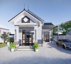 V401 | Bản vẽ thiết kế mẫu nhà mái Thái hiện đại 1 tầng 3 phòng ngủ, kích thước 8.2x10.6m, bản in A3 đẹp, có phối cảnh 3D