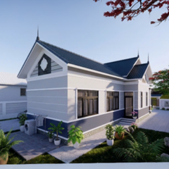 V401 | Bản vẽ thiết kế mẫu nhà mái Thái hiện đại 1 tầng 3 phòng ngủ, kích thước 8.2x10.6m, bản in A3 đẹp, có phối cảnh 3D