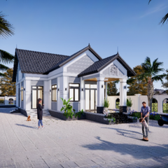 V773 | Bản vẽ thiết kế mẫu nhà mái Thái hiện đại, 1 tầng 3 phòng ngủ, kích thước 7.5x15m, bản in A3 đẹp, có phối cảnh 3D