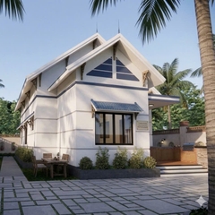 V382 | Bản vẽ thiết kế mẫu nhà cấp 4 mái Thái Tân cổ điển 3 phòng ngủ, kích thước 8.5x14.3m, bản in A3 đẹp. có phối cảnh 3D
