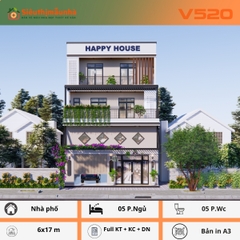 V520 | Bản vẽ thiết kế Full hồ sơ mẫu nhà phố 4 tầng có tầng lửng, 5 phòng ngủ, kích thước 9x15m, bản in A3 đẹp, phối cảnh 3D