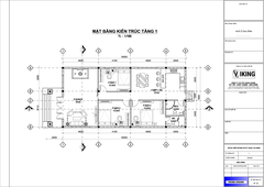 V590 | Bản vẽ thiết kế mẫu nhà mái Thái hiện đại có sân rộng, 1 tầng 3 phòng ngủ, kích thước 8x16m, bản in A3 đẹp, phối cảnh 3D