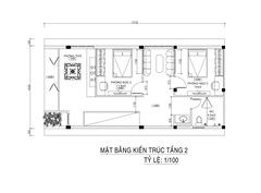 V695 | Bản vẽ thiết kế Full hồ sơ mẫu nhà phố hiện đại 2 tầng 2 phòng ngủ, kích thước 6x15m, bản in A3 đẹp, phối cảnh 3D