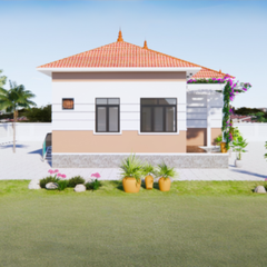 V459 | Bản vẽ thiết kế mẫu nhà cấp 4 mái Nhật hiện đại kết hợp nét truyền thống 4 phòng ngủ, bản in A3 đẹp, có phối cảnh 3D