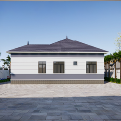 V781 | Bản vẽ thiết kế mẫu nhà mái Nhật hiện đại, 1 tầng 3 phòng ngủ, kích thước15x12.5m, bản in A3 đẹp, có phối cảnh 3D