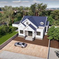 V557 | Bản vẽ thiết kế mẫu nhà vườn mái Thái hiện đại 1 tầng 4 phòng ngủ, kích thước 11x13m, bản in A3 đẹp, có phối cảnh 3D