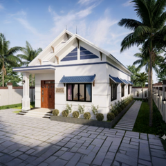 V382 | Bản vẽ thiết kế mẫu nhà cấp 4 mái Thái Tân cổ điển 3 phòng ngủ, kích thước 8.5x14.3m, bản in A3 đẹp. có phối cảnh 3D