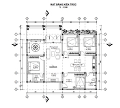 V814 | Bản vẽ kiến trúc mẫu nhà mái Nhật 1 tầng 4 phòng ngủ kích thước 12,5x11,5m