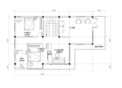 V731 | Bản vẽ phương án công năng mẫu nhà mái Nhật 2 tầng 3 phòng ngủ và 1 phòng làm việc, kích thước 8x15m, bản in A3 đẹp