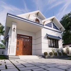 V382 | Bản vẽ thiết kế mẫu nhà cấp 4 mái Thái Tân cổ điển 3 phòng ngủ, kích thước 8.5x14.3m, bản in A3 đẹp. có phối cảnh 3D