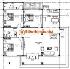 V922 | Mẫu nhà vườn mái Nhật 1 tầng hiện đại 3 phòng ngủ kích thước 12,5x12m