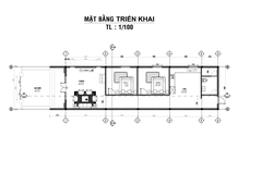 V447 | Bản vẽ thiết kế mẫu nhà mái Thái tân cổ điển 1 tầng 2 phòng ngủ, kích thước 5.5x20m, bản in A3 đẹp, có phối cành 3D