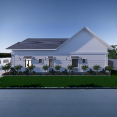 V406 | Bản vẽ thiết kế mẫu nhà mái Thái Tân cổ điển 1 tầng 4 phòng ngủ, kích thước 11x22m, bản in A3 đẹp, có phối cảnh 3D