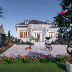 V464 | Bản vẽ thiết kế mẫu nhà cấp 4 mái Nhật, SÂN VƯỜN RỘNG, 3 phòng ngủ, kích thước 10x10.5m, bản in A3 đẹp, có phối cảnh 3D