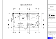 V530 | Bản vẽ thiết kế mẫu nhà mái Thái hiện đại 1 tầng 2 phòng ngủ, kích thước 8x13.5m, bản in A3 đẹp, có phối cảnh 3D