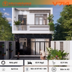 V700 | Bản vẽ thiết kế full hồ sơ mẫu nhà phố hiện đại 2 tầng 3 phòng ngủ, kích thước 6x13m, bản in A3 đẹp, phối cảnh 3D