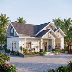 V737 | Bản vẽ thiết kế full hồ sơ mẫu nhà mái Thái 1 tầng 3 phòng ngủ, kích thước 15x12m, bản in A3 đẹp, phối cảnh 3D